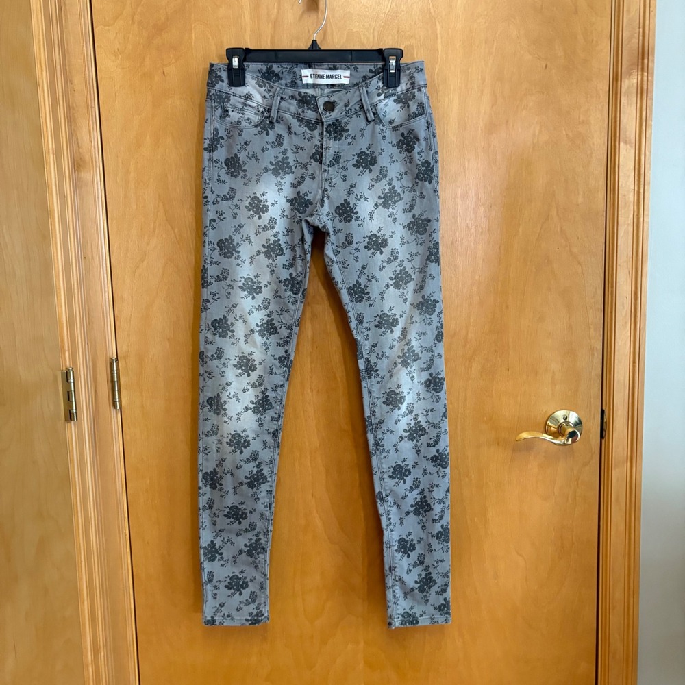 Etienne Marcel Floral Print Jeans Denim Pants Gray Women's